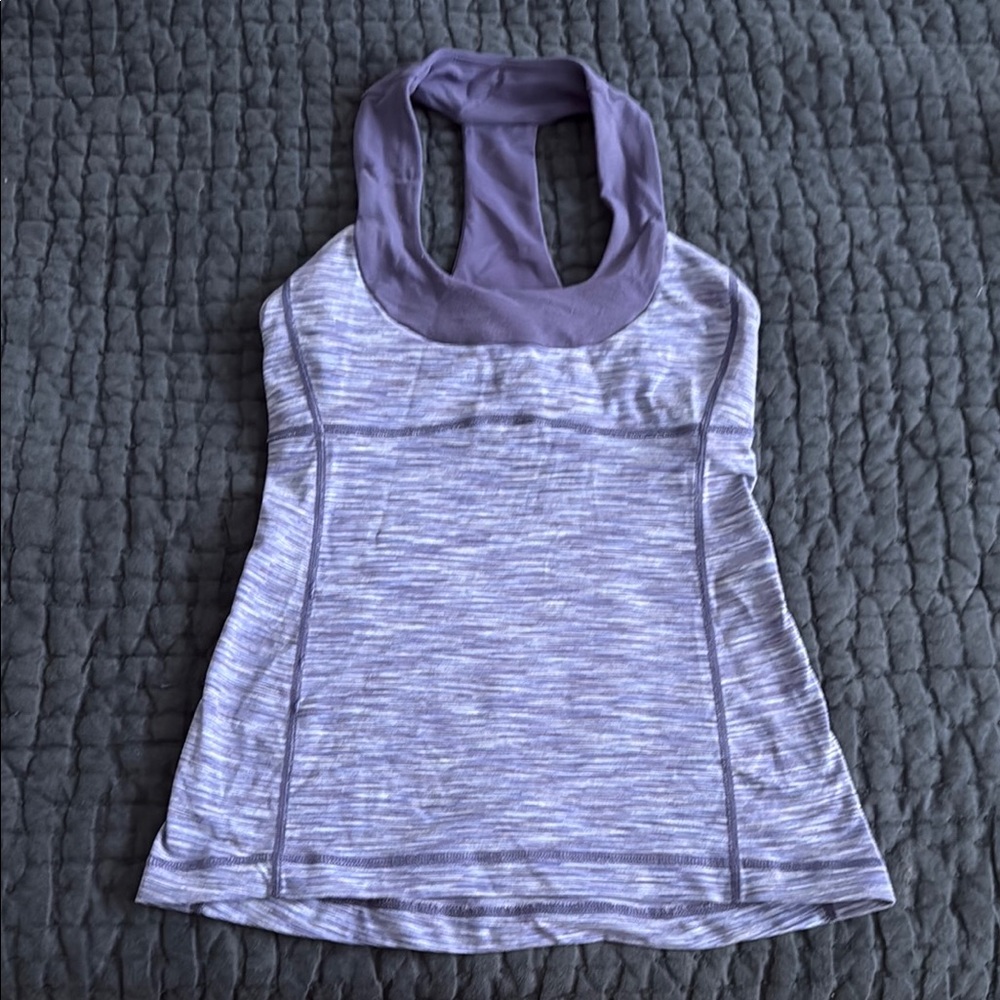 Lululemon Athletica Gray and White Fitted Sleeveless Tank Top